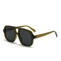 Classic double bridge aviator sunglasses with translucent olive green frames and dark lenses - Green Frame Grey Lens