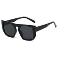 Modern oversized square sunglasses in matte black with a 45-degree side view - Black Frame Grey Lens