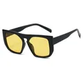 Modern oversized square sunglasses with black geometric frame and yellow transparent lenses - Black Frame Yellow Lens