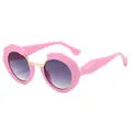 Modische runde Sonnenbrille mit rosa geometrischem Rahmen und grauem Verlaufsglas - Rosa Rahmen Verlauf Graue Gläser