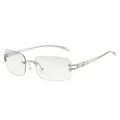 Y2K randlose Sonnenbrille für Damen mit silbernen Stern-Details und Metallbügeln - Normal / Standard (inkl. 13 % MwSt.) Silberrahmen mit silber verspiegelten Gläsern