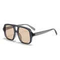 Stylish double-bridge pilot sunglasses with translucent smoke grey frame and amber lenses - Grey Frame Tea Lens