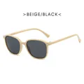 Occhiali da sole rettangolari beige con lenti nere alla moda per donna e uomo - Montatura Beige Lente Grigia