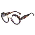 Modische Sonnenbrille mit buntem lila Schildpattrahmen und goldenem Metallsteg - Gemusterter Rahmen Klare Gläser