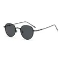 Retro round matte black metal sunglasses with dark grey lenses in 3D perspective - Black Frame Grey Lens
