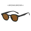 Retro round black frame sunglasses with brown lenses and silver rivet accents - Tea Frame Tea Lens