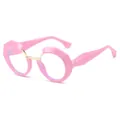 Rosafarbene klobige polygonale Sonnenbrille mit elegantem goldenem Metallsteg-Design - Rosa Leopard Weiß