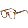 Occhiali da sole vintage rotondi oversize con montatura tartarugata e rivetti dorati - Montatura Tartarugata Lenti Trasparenti Anti-Luce Blu C08