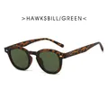 Retro round tortoiseshell frame sunglasses with dark green lenses and metal rivets - Tortoise Green Lens