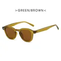 Retro round sunglasses with transparent amber green frame and dark brown lenses - Green Frame Brown Lens