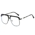 Retro double bridge metal sunglasses for men with black square frames and UV protection - C8 Black Frame Clear Lens
