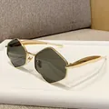 Stylish gold metal frame polygonal sunglasses with dark hexagonal lenses for women - G15 Dark Green