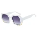 2025 Fashion oversized hexagonal white sunglasses with purple gradient lenses for UV protection - C7 White Frame Gradient Grey