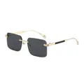 Chique randloze vierkante zonnebril met goudkleurig metalen frame en donkere glazen - Gouden Frame Grijze Lens