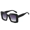 Chic oversized square sunglasses with black geometric textured frames and purple gradient lenses - C1 Black Frame Gradient Grey