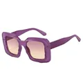 Chic purple square frame sunglasses with gradient pink lenses and textured geometric arms - C2 Purple Frame Pink Brown