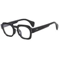Retro black polygonal chunky frame sunglasses with silver rivets for men and women - Bright Black Clear Anti-Blue Lens