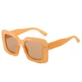 Fashion oversized square sunglasses with translucent amber frame and textured edges - C3 Orange Frame Brown