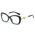 Lunettes de soleil œil de chat noires avec branches dorées courbes et protection UV - C8 Monture Noire Verres Transparents