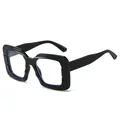 Square black geometric textured sunglasses for women with UV400 protection and thick frames - C8 Black Frame Clear Lens