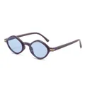 Vintage-Sonnenbrille in Lila mit hellblauen Gläsern und goldenen Metallakzenten - Violetter Rahmen Blaue Gläser