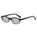 Retro oval sunglasses with gradient amber frames and light gray lenses in a side view - Brown/Transparent Gradient Frame Light Gray Lens