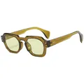 Retro polygon olive green sunglasses with translucent thick frames and light green lenses - Olive Green