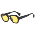 Retro geometric square sunglasses with thick black frame and yellow tinted lenses - Glossy Black Frame Yellow Lens