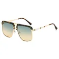 Retro double bridge gold metal sunglasses with gradient lenses and tortoiseshell accents - C5 Green Tortoise Frame Green Yellow Lens