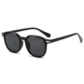 Gafas de sol ovaladas negras clásicas con detalles plateados sobre un fondo blanco - Marco Negro Brillante Lente Gris