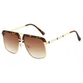 Vintage gold metal aviator sunglasses with brown gradient lenses and tortoise accents - C6 Leopard Frame Gradient Brown