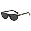 Fashionable black square sunglasses with metallic temple accents and dark lenses - Glossy Black Frame Grey Lens