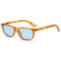 Vintage tortoiseshell square sunglasses with blue lenses and gold metal temple accents - Yellow Tortoiseshell Frame Light Blue Lens