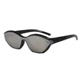 Fashionable black wrap-around cat-eye sunglasses with lightweight frame and dark lenses - Black Frame Silver Mirrored Lens
