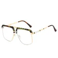 Men's retro square aviator sunglasses featuring leopard print top bar and gold metal frames - C9 Green Tortoise Frame Transparent Lens
