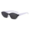 Retro cat-eye sunglasses with bold black and white contrast frames for a modern street look - Solid White Frame Grey Lens