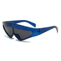 Futuristic oversized blue triangular sunglasses with dark grey lenses and sharp frame - C4 Full Blue Frame Full Gray Lens