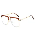 Retro double-bridge sunglasses with gold and brown metal frame and tortoiseshell tips - C10 Brown Frame Clear Lens