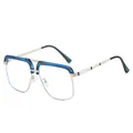 Retro double-bridge sunglasses with blue translucent frame and silver metal accents - C11 Blue Frame Clear Lens