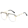 Men's retro pilot sunglasses with gold metal frame and dark grey brow bar accents - C12 Grey Frame Clear Lens