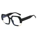Fashionable black geometric oversized sunglasses with gold metal accents on frame - C8 Black Frame Clear Lens