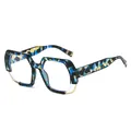 Modern oversized geometric sunglasses with a colorful tortoiseshell pattern and gold trim - C9 Blue Tortoise Frame Transparent Lens