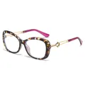 Lunettes de soleil œil-de-chat avec monture écaille et branches dorées à fleurs évidées - C9 Monture Écaille Violette Verres Transparents