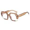 Fashionable tea-colored geometric sunglasses with polygon frames and anti-UV lenses - C12 Tea Frame Transparent Lens