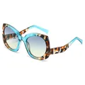 Gafas de sol ojo de gato con montura carey y azul y lentes degradadas en vista de 45° - Régulier / Amarillo Leopardo Azul Empalmado Lente Azul Amarillo