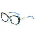 Lunettes chic motif écaille avec charnières dorées et branches bleu ciel - C12 Monture Écaille Verte Verres Transparents