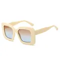 Square cream beige sunglasses for women with brown to blue gradient lenses and textured frame - C5 Beige Frame Brown Blue