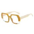 Geometric fashion sunglasses featuring mustard yellow frames and cream white temples - C13 Yellow Frame Transparent Lens