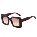 Burgundy geometric thick frame sunglasses with pink to yellow gradient lenses - C7 Wine Red Frame Pink Brown