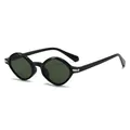 Retro oval small frame sunglasses with black glossy finish and dark lenses - C5 Shiny Black Frame G15 Green Lenses